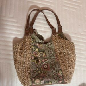 Patterned Saksroots purse with matching wallet.  11 x 7 size